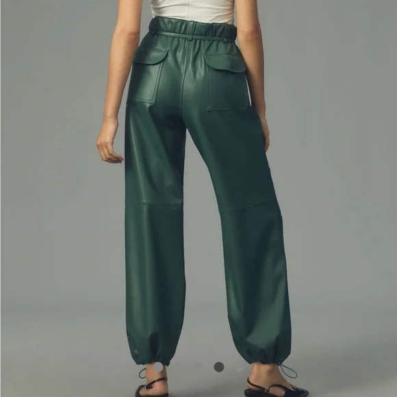 Anthropologie Pilcro Faux Leather Soft Parachute Pants Dark Green Sz S NEW - Picture 3 of 15